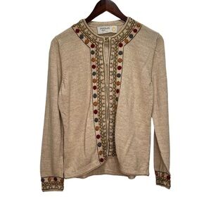 Textilan Alpacacolor 100% Alpaca Tan Cardigan Sweater Size Large​